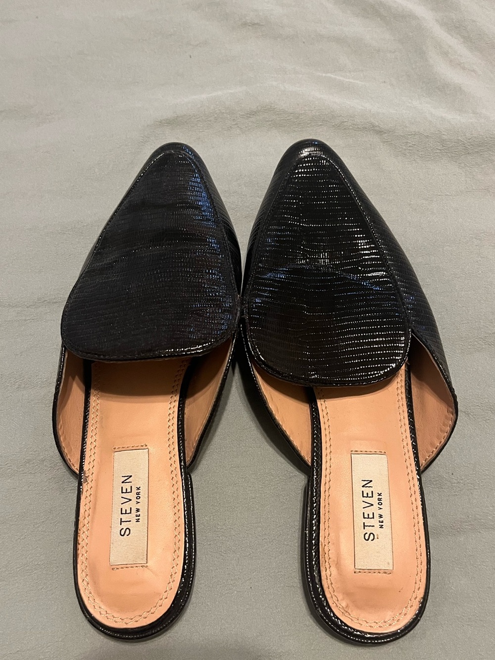 Steven New York Black Pointed Croc Mules - Size 8